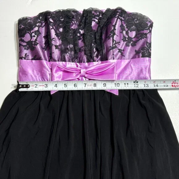 Vtg Y2K Gunne Sax Strapless Dress Bubble Hem Purple Bow Lace Prom Party Lavender - Picture 11 of 15